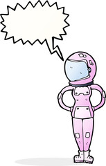 cartoon female astronaut with speech bubble