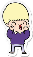 sticker of a happy cartoon boy
