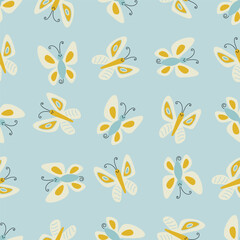 Kids Seamless pattern with cute butterflies. Vector illustration in simple doodle style