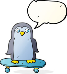 speech bubble cartoon penguin riding skateboard