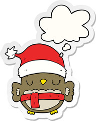 cute christmas owl and thought bubble as a printed sticker