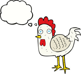 cartoon chicken with thought bubble