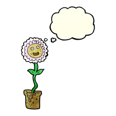cartoon flower with face with thought bubble