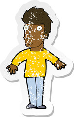 retro distressed sticker of a cartoon worried man