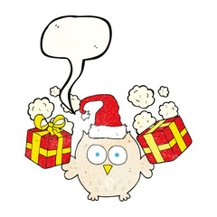 speech bubble textured cartoon christmas owl