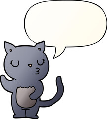 cute cartoon cat and speech bubble in smooth gradient style