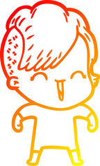 warm gradient line drawing cartoon happy hipster girl