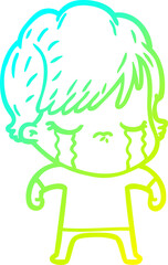 cold gradient line drawing cartoon woman crying