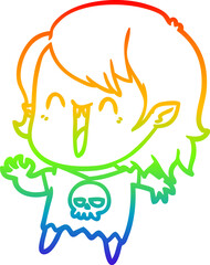 rainbow gradient line drawing cute cartoon happy vampire girl