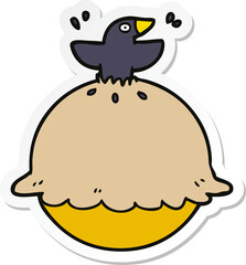 sticker of a cartoon blackbird in a pie