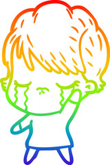 rainbow gradient line drawing cartoon woman crying