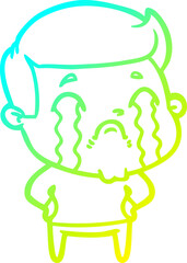 cold gradient line drawing cartoon man crying