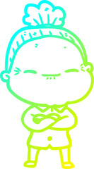 cold gradient line drawing cartoon peaceful old woman