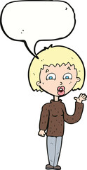 cartoon woman waving with speech bubble