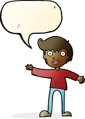 cartoon excited boy with speech bubble