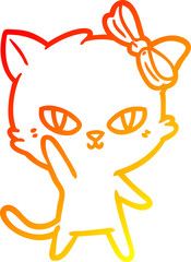warm gradient line drawing cute cartoon cat