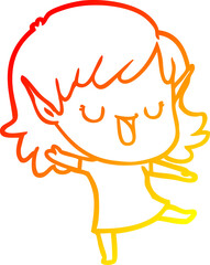 warm gradient line drawing cartoon elf girl