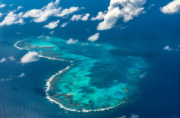Aerial view of heart shaped island in Caribbean sea