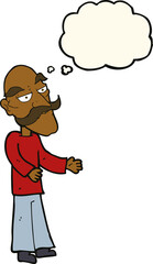 cartoon old man with mustache with thought bubble