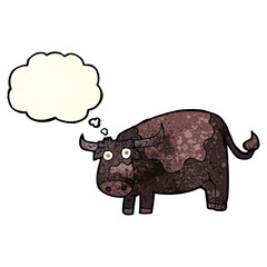 cartoon cow with thought bubble