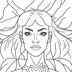 antistress coloring page, abstract woman face in lines