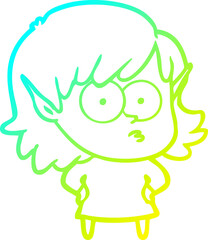 cold gradient line drawing cartoon elf girl staring