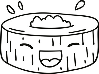 quirky line drawing cartoon happy sushi
