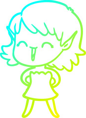 cold gradient line drawing cartoon elf girl