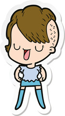 sticker of a cute cartoon girl with hipster haircut