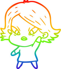 rainbow gradient line drawing cartoon stressed woman