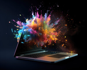 Laptop explodes with colorful powder