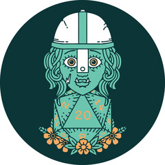 half orc fighter character with natural twenty dice roll icon