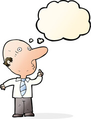 cartoon bald man asking question with thought bubble