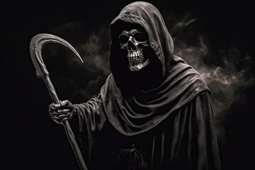 Fototapeta na wymiar The grim reaper with a scythe, portrait of the death, generative AI