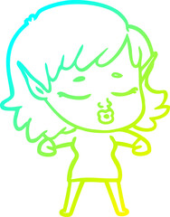 cold gradient line drawing pretty cartoon elf girl