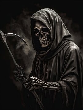 The grim reaper with a scythe, portrait of the death, generative AI