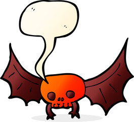 cartoon spooky skull bat with speech bubble