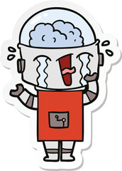 sticker of a cartoon crying robot