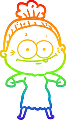 rainbow gradient line drawing cartoon happy old woman