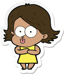 sticker of a cartoon girl pouting