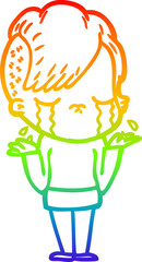 rainbow gradient line drawing cartoon crying girl