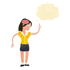 cartoon woman with clever idea with thought bubble