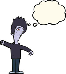 cartoon vampire man with thought bubble