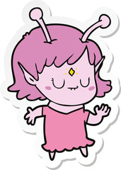 sticker of a cartoon alien girl dancing