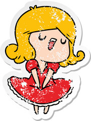 distressed sticker cartoon of a cute singing kawaii girl