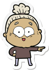 sticker of a cartoon happy old woman