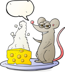 speech bubble cartoon mouse with cheese