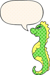 cartoon sea horse and speech bubble in comic book style