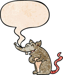 cartoon rat and speech bubble in retro texture style