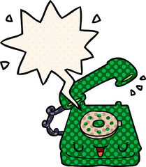 cute cartoon telephone and speech bubble in comic book style
